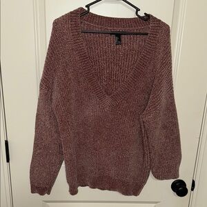 Forever 21 Brown V-Neck Sweater Chunky Knit
